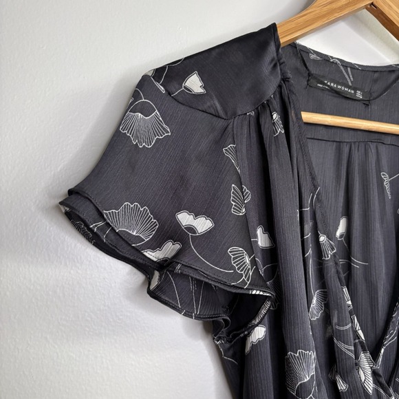 Zara Womens Top Large Black White Floral Wrap Flutter Y2K Peplum Whimsigoth - Picture 2 of 11